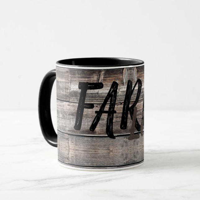 rustic FARM LIFE type on wooden background | Mug (Front Left)