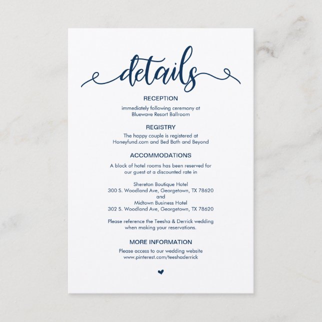 Rustic Farm, Navy Blue Kraft, Wedding Details Enclosure Card (Front)