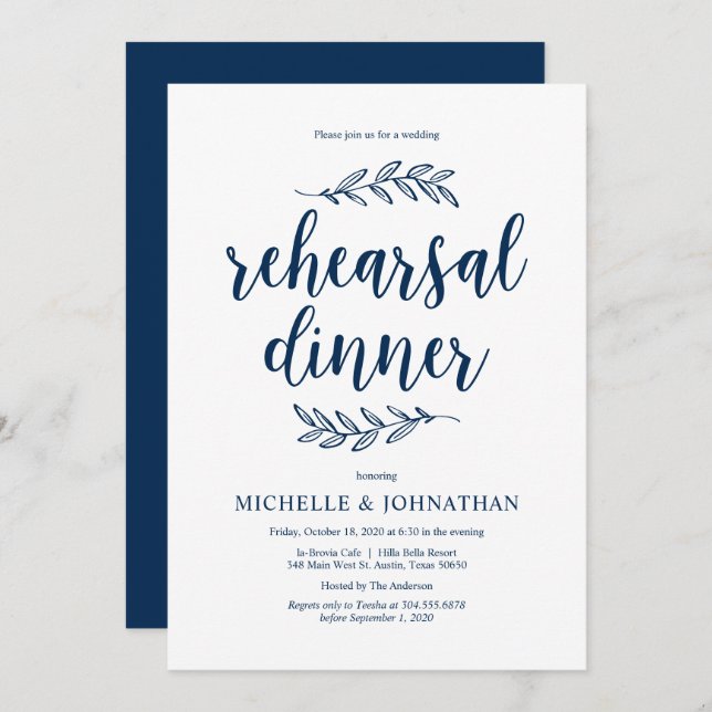 Rustic Farm Navy Blue, Wedding Rehearsal Dinner Invitation (Front/Back)