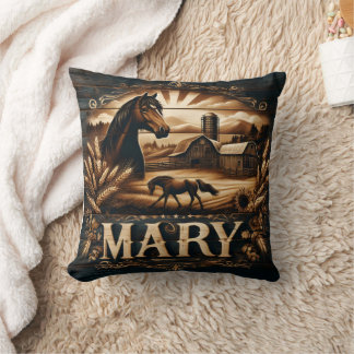 Rustic Farm Scene Featuring Horse and Barn Throw Pillow