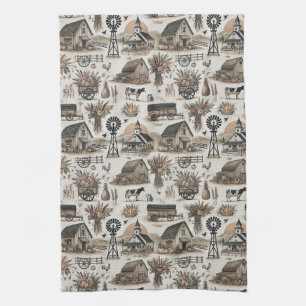 Rustic Farm Scene Kitchen Towel
