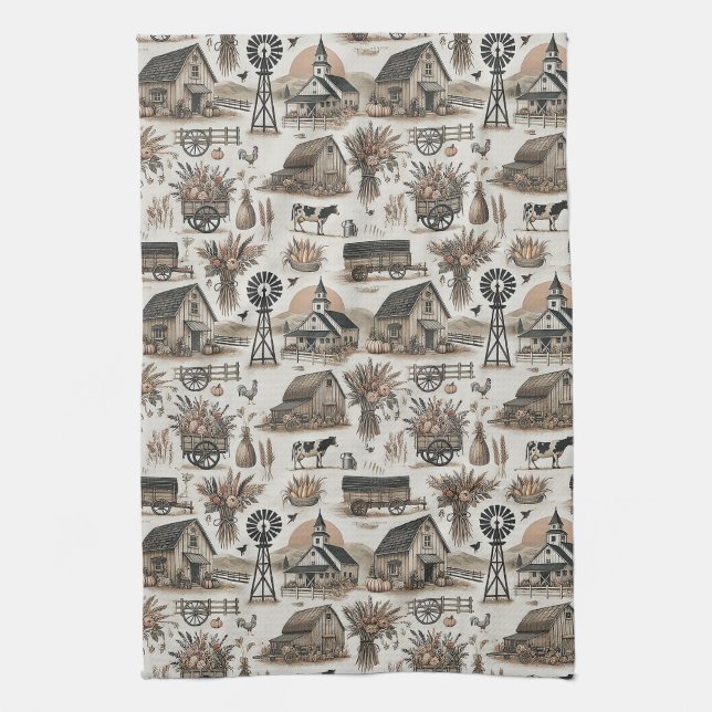Rustic Farm Scene Kitchen Towel (Vertical)