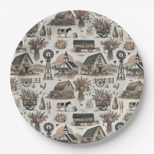 Rustic Farm Scene Paper Plate