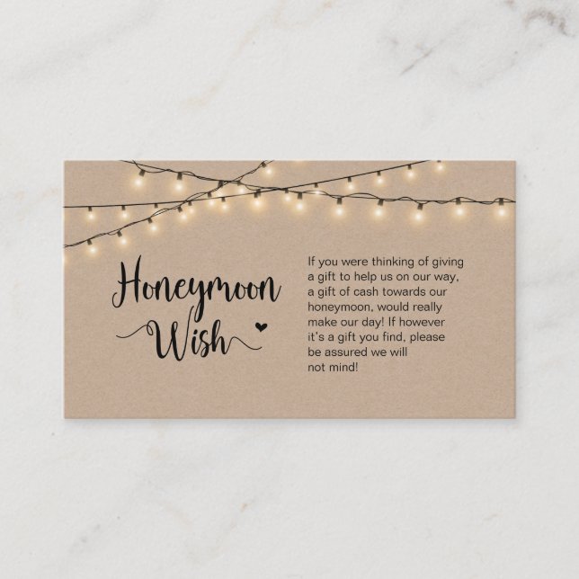 Rustic Farm String Lights, Kraft, Honeymoon Wish Enclosure Card (Front)