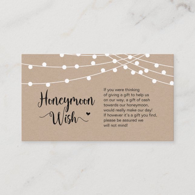 Rustic Farm String Lights, Kraft, Honeymoon Wish Enclosure Card (Front)