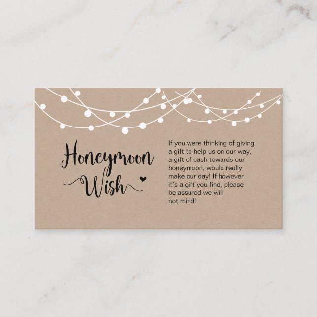 Rustic Farm String Lights, Kraft, Honeymoon Wish Enclosure Card (Front)