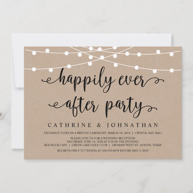 Rustic Farm String Lights, Kraft Wedding Elopement Invitation (Front)