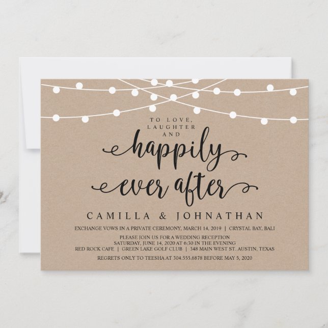Rustic Farm String Lights, Kraft Wedding Elopement Invitation (Front)