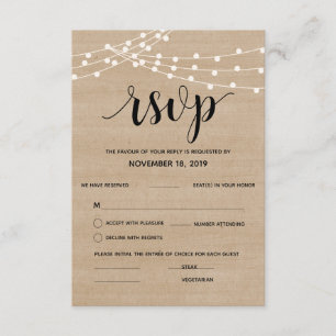 Rustic farm string lights wedding rsvp reply card