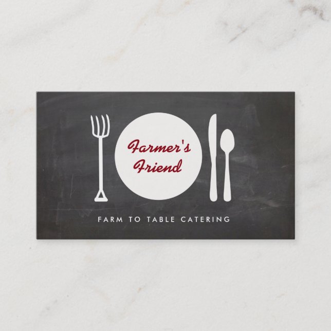 Rustic Farm to Table Catering Chalkboard Business Card (Front)