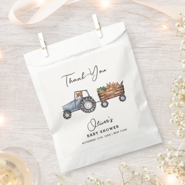 Rustic Farm Tractor Teddy Bear Baby Shower  Favour Bag (Clipped)