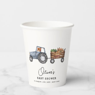 Rustic Farm Tractor Teddy Bear Baby Shower Paper Cups