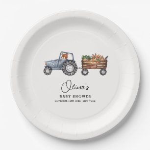 Rustic Farm Tractor Teddy Bear Baby Shower  Paper Plate