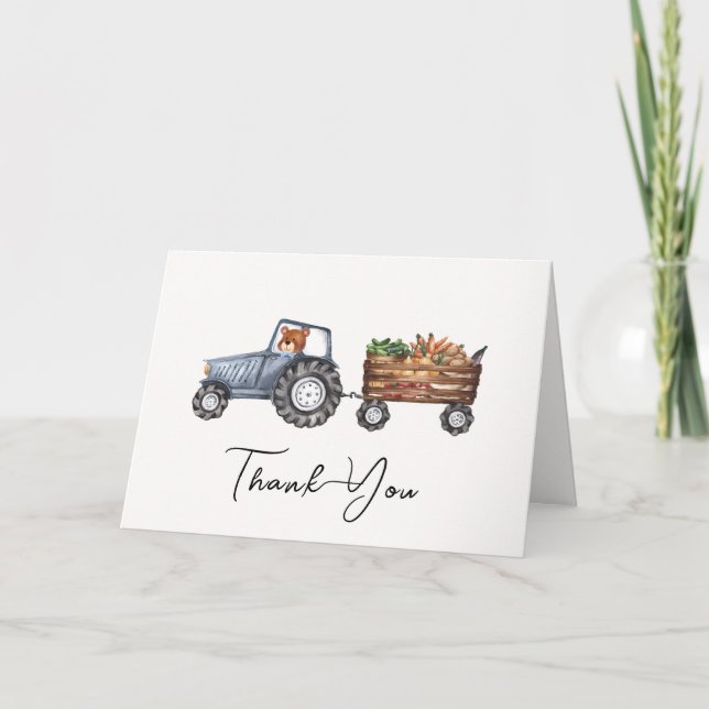 Rustic Farm Tractor Teddy Bear Baby Shower  Thank You Card (Front)