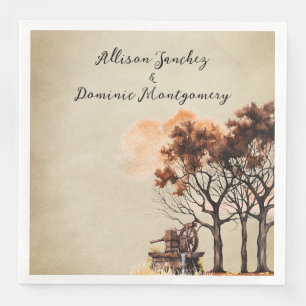 Rustic Farm Trees Romantic Autumn Wedding Napkin