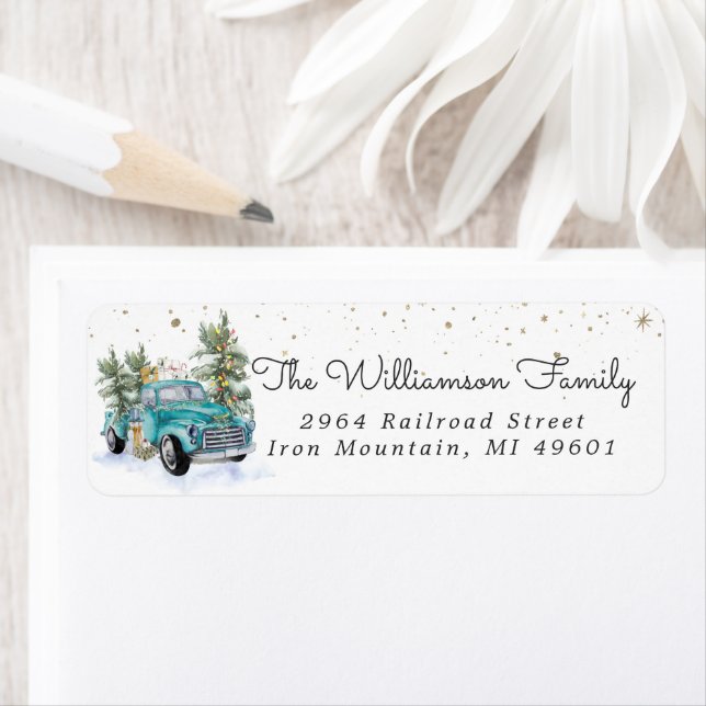 Rustic Farm Truck | Christmas Return Address Label (Insitu)