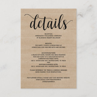 Rustic Farm Wedding Details Enclosure Card