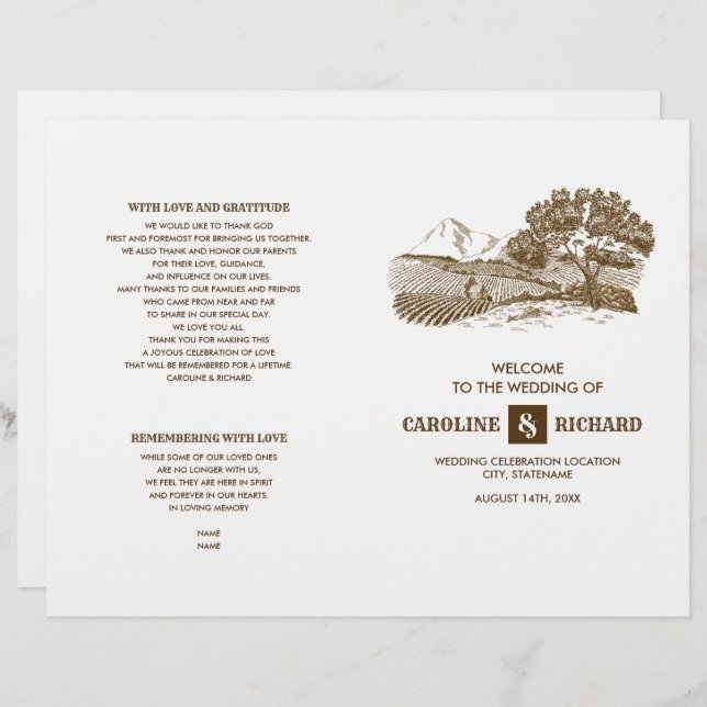 Rustic Farm Wedding Folded Program (Front/Back)