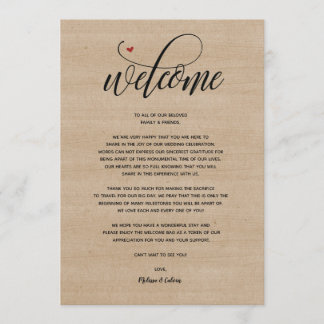 Rustic farm Wedding Welcome and Itinerary card