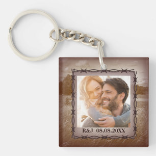 rustic farm western country barn wedding photo keychain