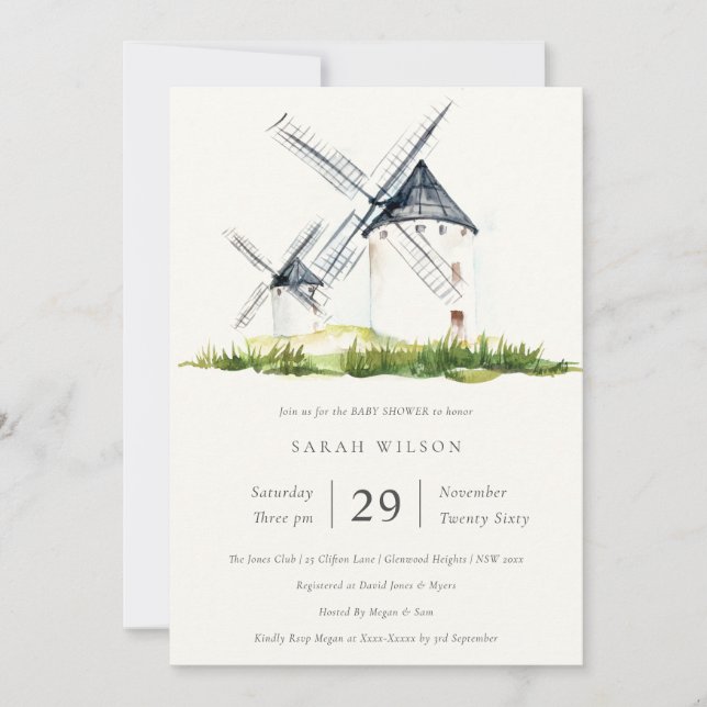 Rustic Farm Windmill Theme Baby Shower Invite (Front)