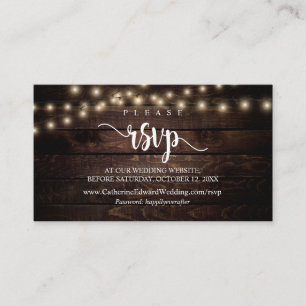 Rustic Farm Wood, String Lights, Online RSVP Enclosure Card
