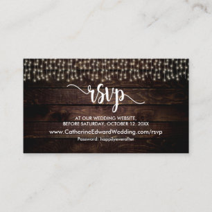 Rustic Farm Wood, String Lights, RSVP respond Encl Enclosure Card