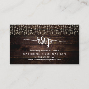 Rustic Farm Wood, String Lights, RSVP respond Enclosure Card