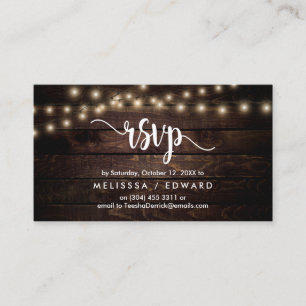 Rustic Farm Wood, String Lights, RSVP respond Enclosure Card