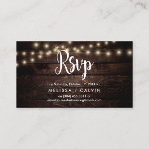 Rustic Farm Wood, String Lights, RSVP respond Enclosure Card