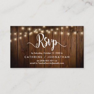 Rustic Farm Wood, String Lights, RSVP respond Enclosure Card