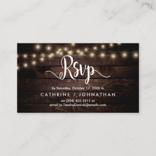 Rustic Farm Wood, String Lights, RSVP respond Enclosure Card