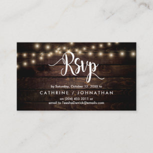 Rustic Farm Wood, String Lights, RSVP respond Enclosure Card
