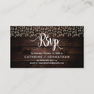 Rustic Farm Wood, String Lights, RSVP respond Enclosure Card
