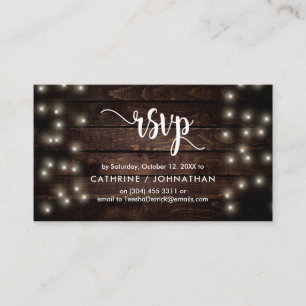 Rustic Farm Wood, String Lights, RSVP respond Enclosure Card