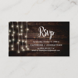 Rustic Farm Wood, String Lights, RSVP respond Enclosure Card
