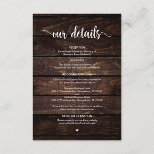 Rustic Farm Wood, White Script, Wedding Details Enclosure Card