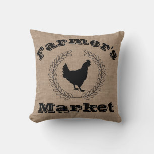 Rustic Farmer's Market Black Laurels & Hen Throw Pillow