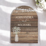 Rustic Farmhouse Baby's Breath Jar Wedding Invitation<br><div class="desc">Rustic Farmhouse String Lights and Jar of Baby's Breath Wedding Invitations on Wood background - includes beautiful and elegant script typography with modern Country Farm House Sparkle for the special Wedding day celebration.</div>