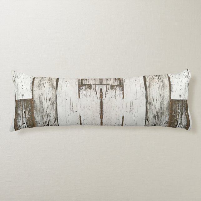 rustic farmhouse barn beige grey white wood grain body pillow (Front)
