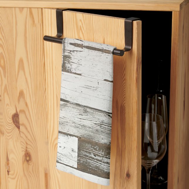 rustic farmhouse barn beige grey white wood grain kitchen towel (Thirds Fold)