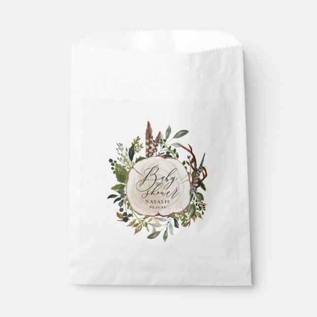 Rustic farmhouse barn botanical baby shower favour bag (Front)