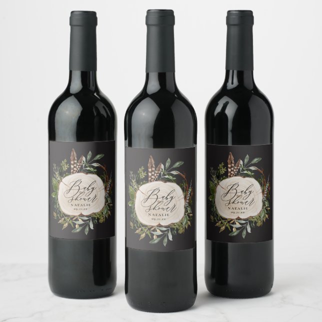 Rustic farmhouse barn botanical baby shower wine l wine label (Bottles)