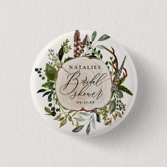 Rustic farmhouse barn botanical bridal shower 1 inch round button (Front)
