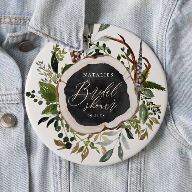 Rustic farmhouse barn botanical bridal shower 6 inch round button (In Situ)