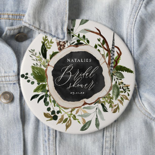 Rustic farmhouse barn botanical bridal shower 6 inch round button