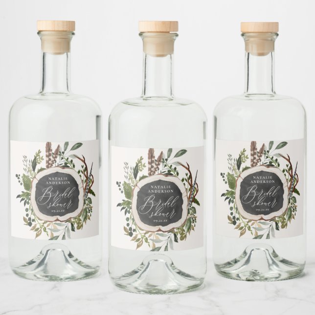 Rustic farmhouse barn botanical bridal shower liquor bottle label (Bottles)