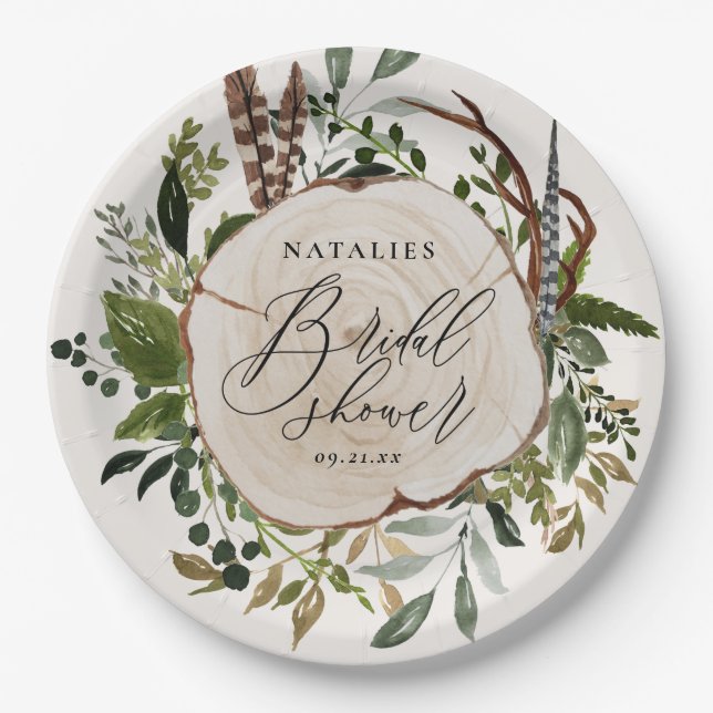 Rustic farmhouse barn botanical bridal shower paper plate (Front)