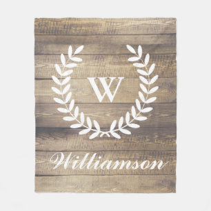 Rustic Farmhouse Barn Wood Laurels Family Name Fleece Blanket