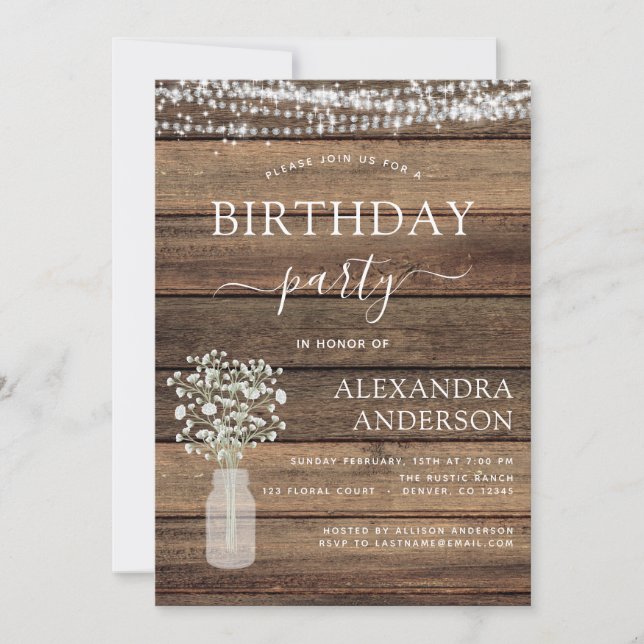 Rustic Farmhouse Birthday Party Baby's Breath Invitation (Front)
